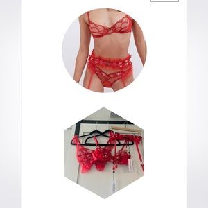 NWT For Love and Lemons Rouge Cherry Red Set Bustier Bra Garter XS XXS S-DD